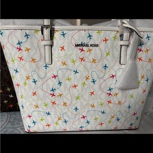 Michael Kors White Multicolor Tote Bag